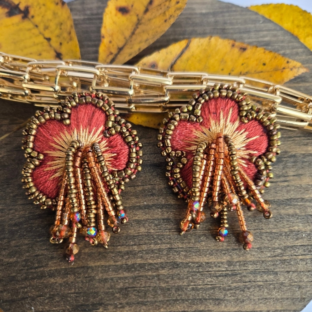 Handembroidered Flower Earrings